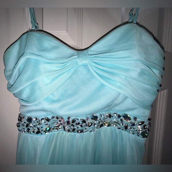 Speechless Junior Girl’s Baby Blue A-Line Beaded Bow Homecoming Dress Size 7 - Picture 4 of 12